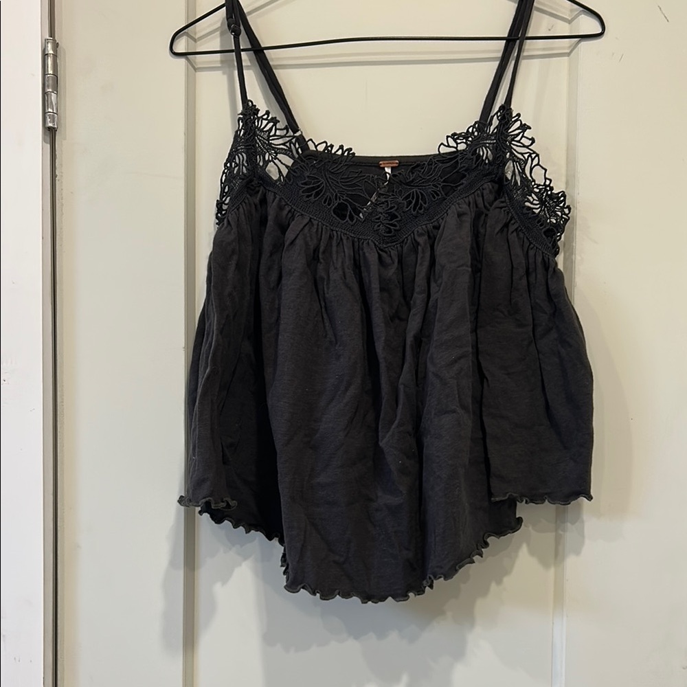 Free People Black Lace Trim Tank Top